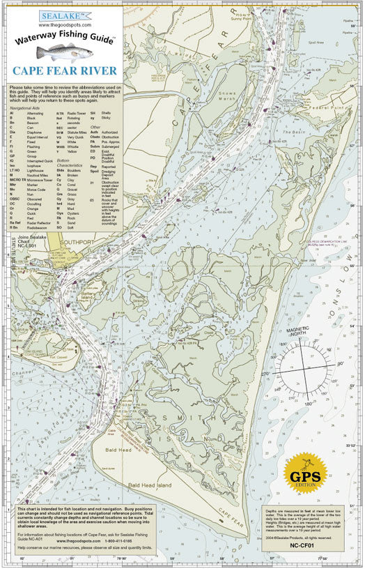 North & South Carolina Fishing Chart - Cape Fear To Murrells Inlet Laminated Map